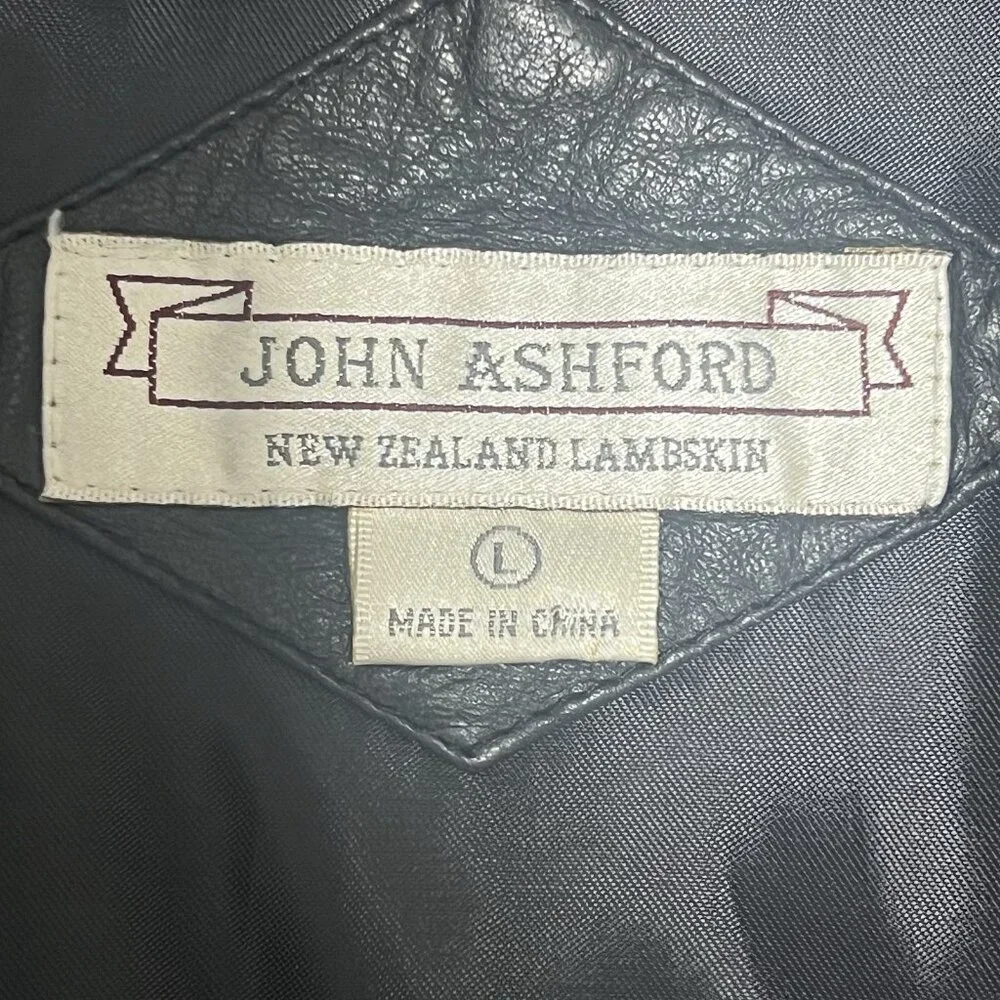VTG John Ashford Leather Bomber Jacket Large Black Genuine New Zealand Lambskin - Picture 14 of 16